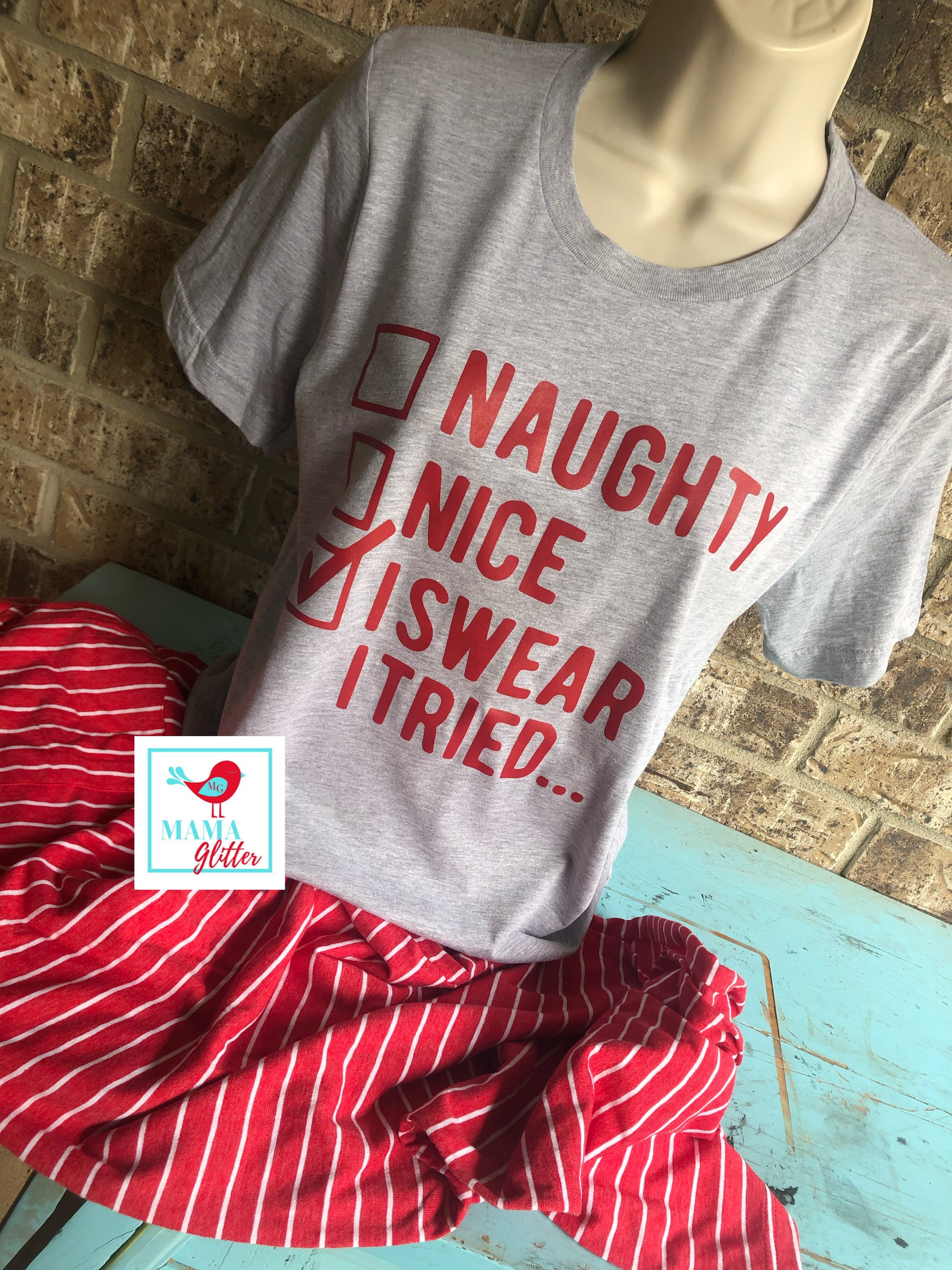 Naughty, Nice, I Swear I Tried (red print) Pajamas