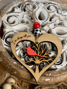 Cardinal Memorial Heart Shaped Wooden Ornament