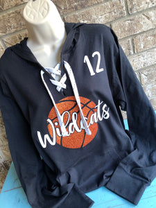 Basketball Hoodie with lace up front and team or player name | Basketball sweatshirt | basketball mom hoodie